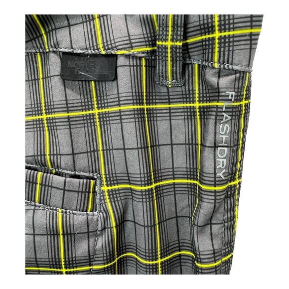 North Face FlashDry Shorts SZ 40 Gray Yellow Plaid Drawstring Cargo Pocket - Picture 5 of 9